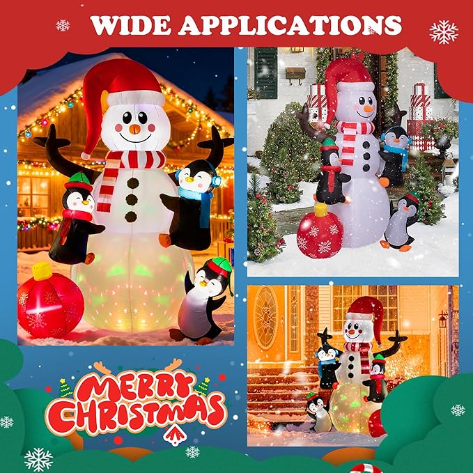 VIVOHOME 6FT Christmas Inflatable Outdoor Decoration, Snowman with Penguin and Red Ball, Navidad Blow Up Yard Decor with Built-in LED Light for Lawn, Garden, Party