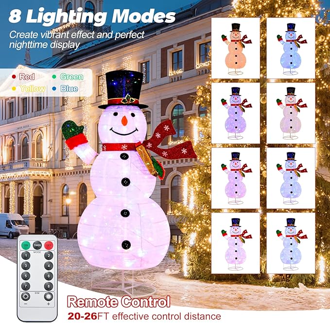 Tangkula 6 FT Lighted Christmas Snowman, Christmas Snowman Decoration with 180 Colorful LED Lights, Remote Control, 8 Lighting Modes & 4 Brightness, Indoor Outdoor Xmas Holiday Decor for Party Yard