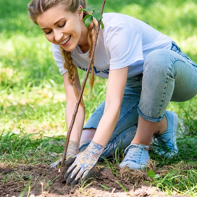 COOLJOB Colorful Gardening Gloves Best Gift for Women Ladies, 2 Pairs Breathable Rubber Coated Garden Gloves, Outdoor Protective Work Gloves, Varied Colors, Size Medium, 2 Pairs M