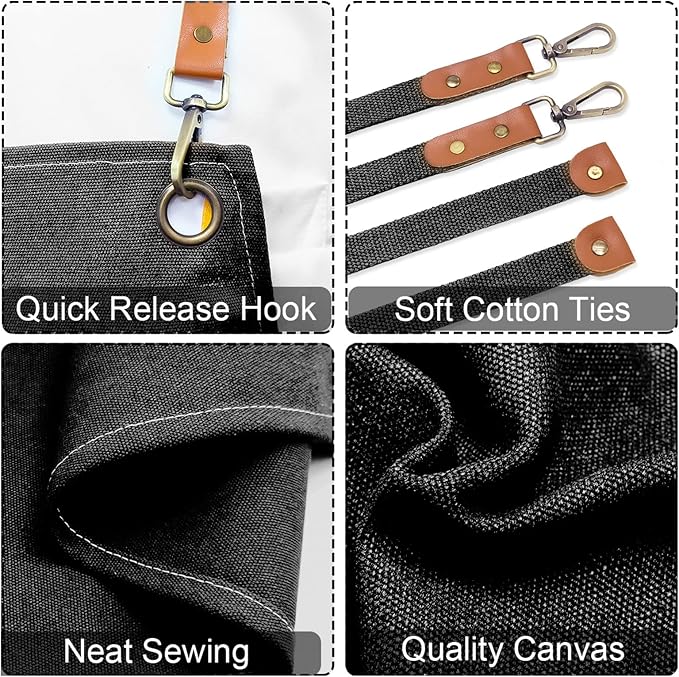Apron for Men Women with Pockets Cotton Canvas Cross Back Heavy Duty Adjustable Work Apron
