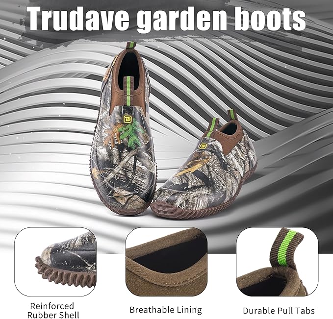 Trudave Garden Shoes for Men & Women, Waterproof Rubber Shoes with 4.5mm Neoprene, Womens Rain Boots for Gardening,Size 6-13