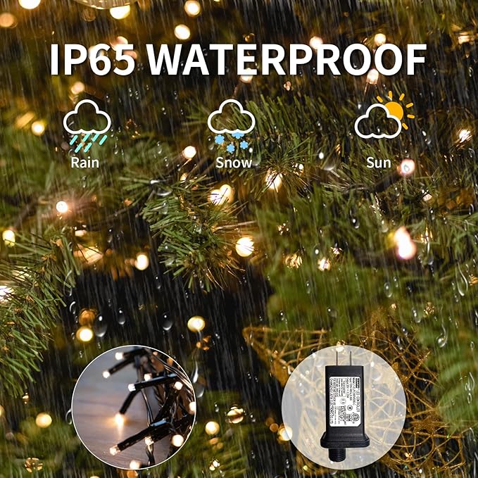 VIL Christmas Tree Lights with Ring,8.2Ft 16 Line 448 LED Green Wire Fairy Waterfall String Lights Plug in,Icicle Twinkle Lights with 8 Lighting Modes for Indoor Outdoor Xmas Tree(Multicolor)