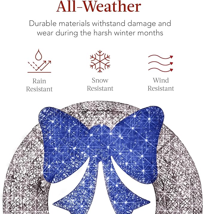 Best Choice Products 60in Pre-Lit Outdoor Christmas Wreath Decoration, LED Metal Holiday Decor for Home Exterior, Garden w/ 206 Lights, Bow - Hanukkah Silver/Blue