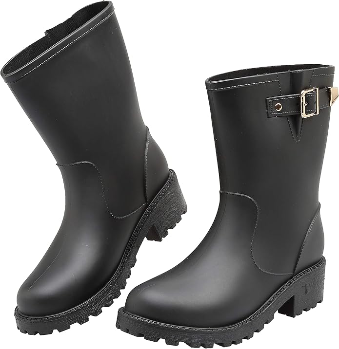 Women's Short Rain Boots Waterproof Slip On Ankle Chelsea Booties