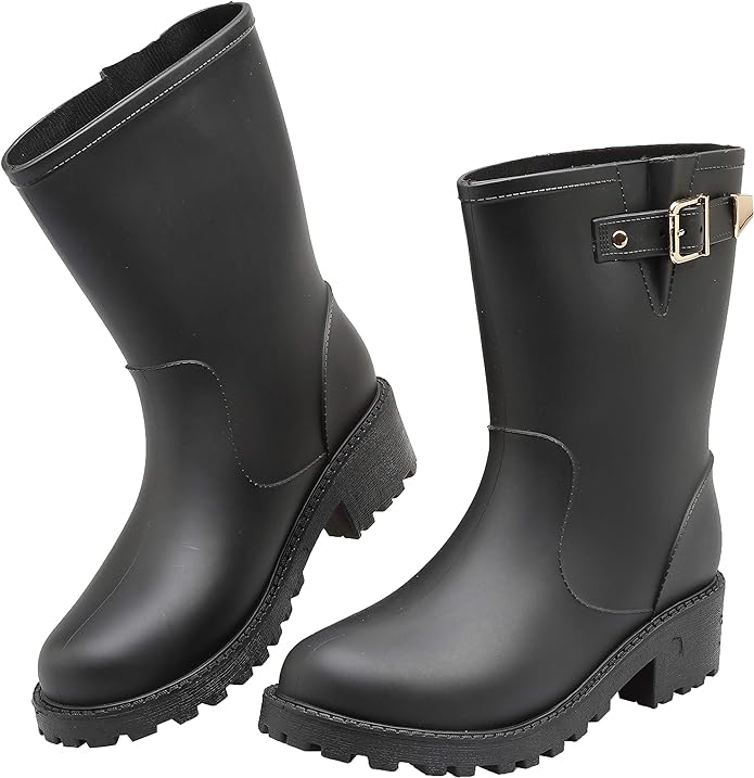 Women's Short Rain Boots Waterproof Slip On Ankle Chelsea Booties