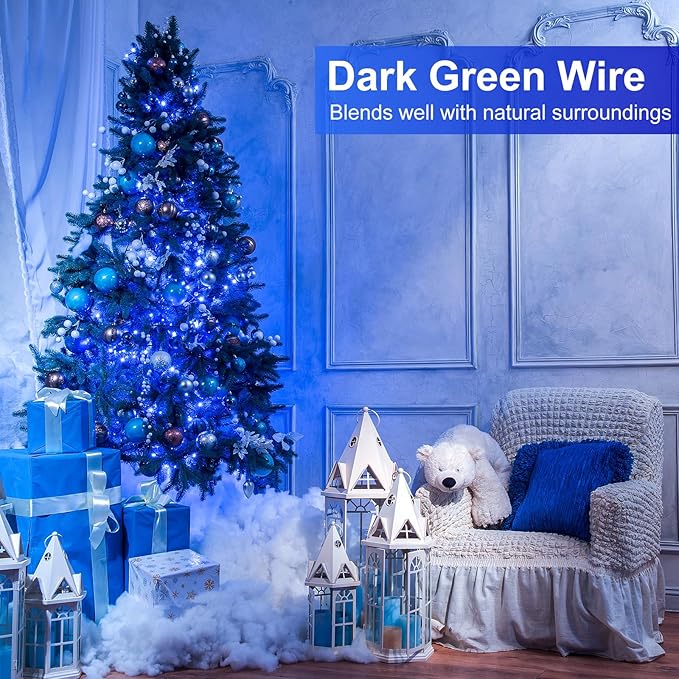 328FT 1000 LED Christmas Lights, Plug in Blue Christmas Tree Lights Outdoor with Timer and 8 Modes, Green Wire Waterproof String Lights for Indoor Yard Patio Xmas Holiday Decorations