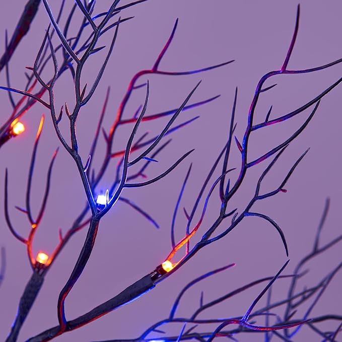 LIGHTSHARE 26IN Halloween Willow Bonsai 20LED Lights Artificial Black Spooky Tree for Home, Festival, Nativity, Party, and Christmas Decoration, Plug in or Battery (Orange+Purple)