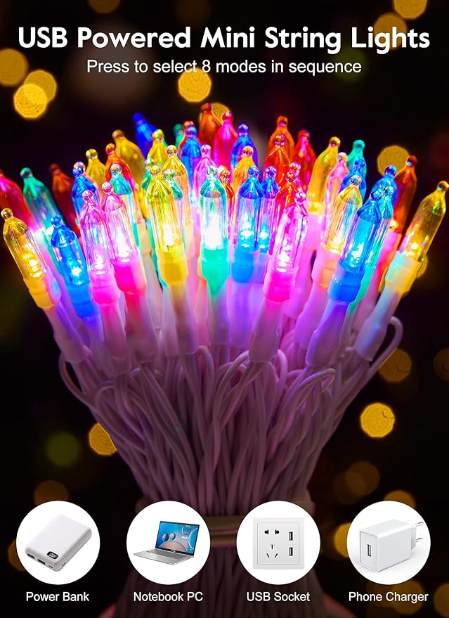 String Lights USB Operated, 39 FT 100 LED Mini Light with Remote and Timer, 8 Modes Twinkle Lights Waterproof for Xmas Outdoor Indoor Holiday Party Garden Decor, Pink & Multicolor