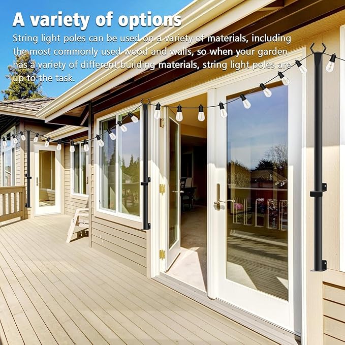 4 Pack String Light Poles,5Ft Metal Poles for Outdoor String Lights,Outdoor Light Poles with Post,Poles/Stand for Outside,Patio,Deck,Backyard,Garden Wedding,Party