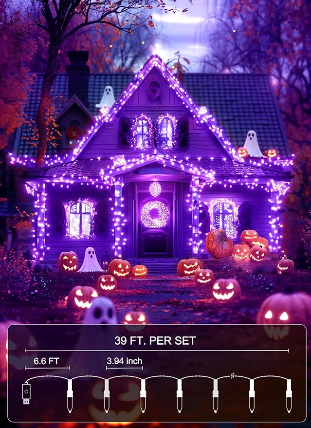 Halloween-Lights-Indoor, 100 LED 39 FT Purple Mini String Light Twinkle Lights USB with Remote & Adapter, Waterproof Tree Lights for Haunted House Window Holiday Party Xmas Christmas Decorations
