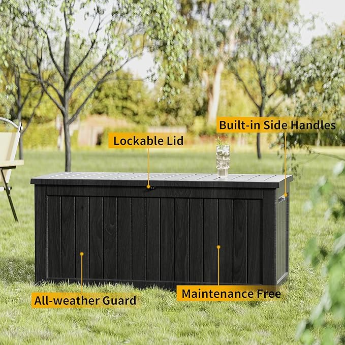 230 Gallon Resin Large Deck Box, Waterproof Outdoor Storage box for Patio Cushions, Garden Tools, Lockable (Black)