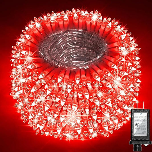 340 LED 90FT Christmas String Lights Outdoor, 12 Pro Modes and Timer Memory & Brightness, Plug in Outdoor Waterproof Clear Wire Twinkle Light for for Xmas Yard Tree Wedding Party Decor (Red)