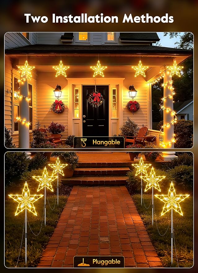 Brightown Pathway Lights Outdoor Christmas Decorations, 2 Set Total 20-Pack Large Waterproof Stake Decorative Light for Outside Sidewalk Yard Lawn Path Walkway Driveway Marker Stake, Warm White