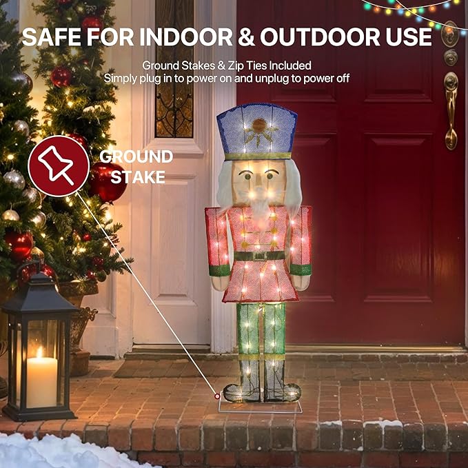 GENIMO 2D Nutcracker Soldier Outdoor Christmas Decorations, 35 Lights Pre-Lit for Holiday Decor Xmas Outside Indoor Home Lawn Yard Garden Patio Stakes Zip Ties(29 in)