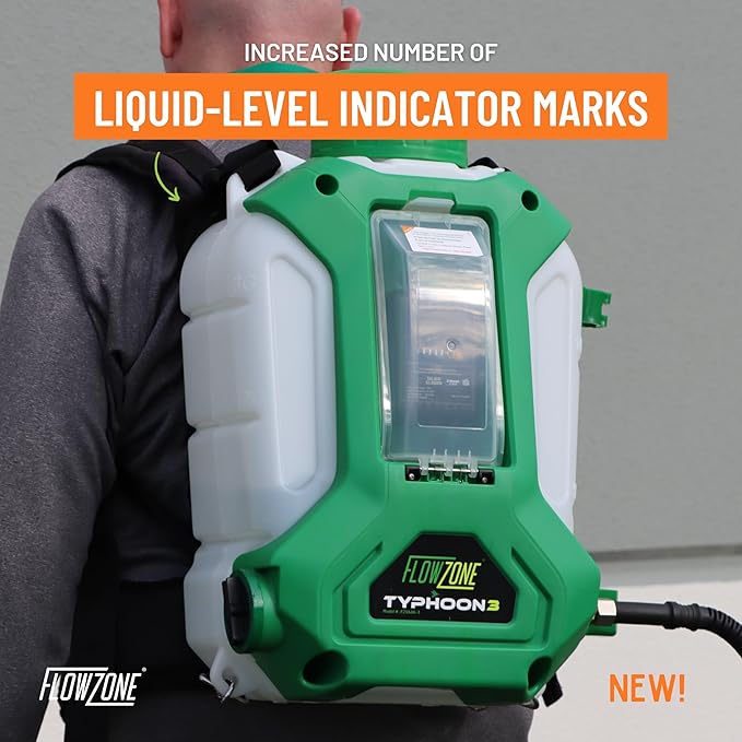 FlowZone Typhoon 3 Battery Powered Backpack Sprayer - Variable-Pressure 5-Position Electric Sprayer Works with FlowZone, DeWalt, Milwaukee, Makita, & Bosch Batteries (Battery Not Included)