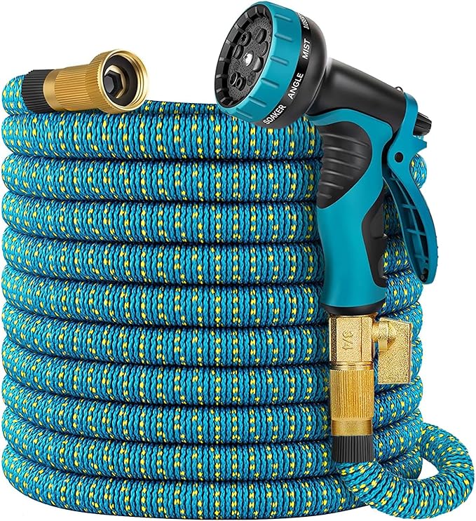 50 ft Flexible Garden Hose, Ultra Lightweight Kink Free Water Hose 50ft with 10 Pattern Spray Nozzle, Leak-Proof Solid Brass Fittings, High-Density Outer Fabric & Enhanced Durable Inner Core