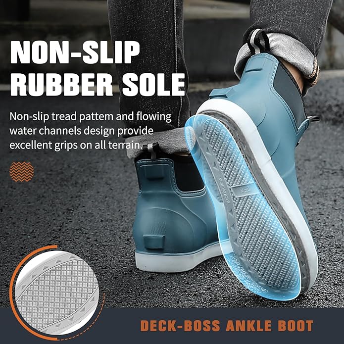 Mens Deck Boots, Saltwater Fishing Booties Rubber Waterproof Ankle Rain Boots, High-performance Footwear Chelsea Boots for Gardening Fishing Boating Camping Sailing