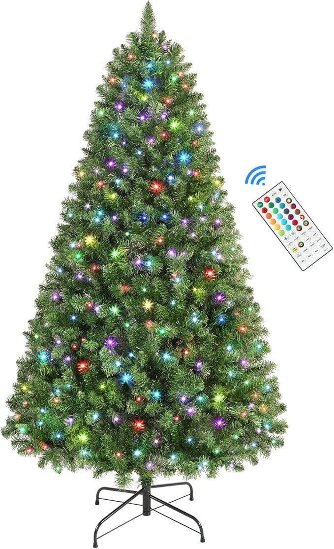SHareconn 9ft Prelit Artificial Classic Spruce Christmas Tree with Remote Control, 640 Warm White & Multi-Color LED RGB Lights, 2316 Branch Tips, 9 FT Perfect Choice for Home Xmas Decoration, Green