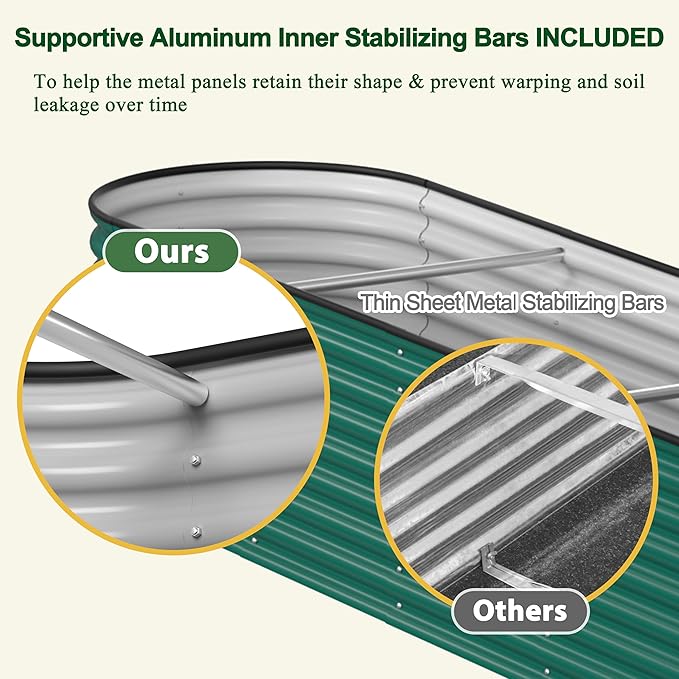 MUPATER Galvanized Raised Garden Bed 8x2x2ft, 9-in-1 Metal Raised Planter Box with Aluminum Support Rods Oval for Outdoor Vegetable Flower, Backyard and Patio, Green