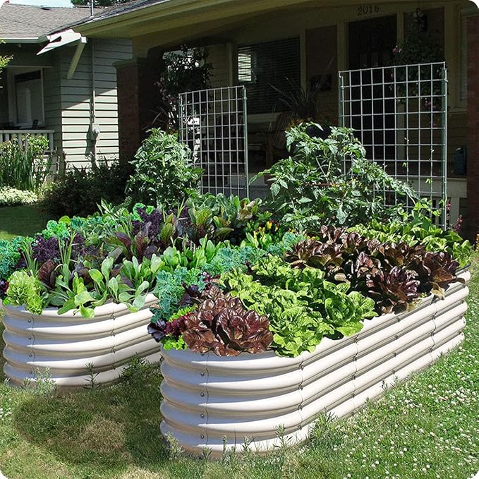 Olle 17" Tall 12-in-1 Sizes Raised Beds for Gardening Galvanized Planter for Vegetables Large Metal Raised Garden Beds Outdoors Size 5X5 Feets 8X2 Feets, Ivory 17" Tall