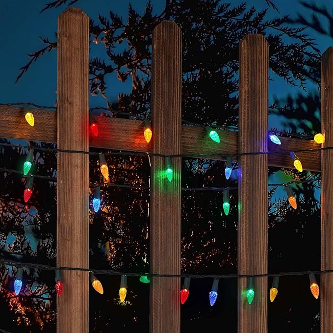 Brightever C3 Battery Operated Christmas Lights Outdoor, 20FT 50LED Battery Christmas Lights with Timer & 8 Lighting Modes, Waterproof Strawberry Light for Xmas Tree Wreath, Multicolored, 1-Pack