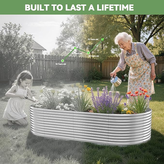2 Pack 8x4FT Tall Galvanized Raised Garden Bed, Outdoor Metal Planter Box for Vegetables & Flowers, Steel Above Ground Garden Box for Backyard Gardening