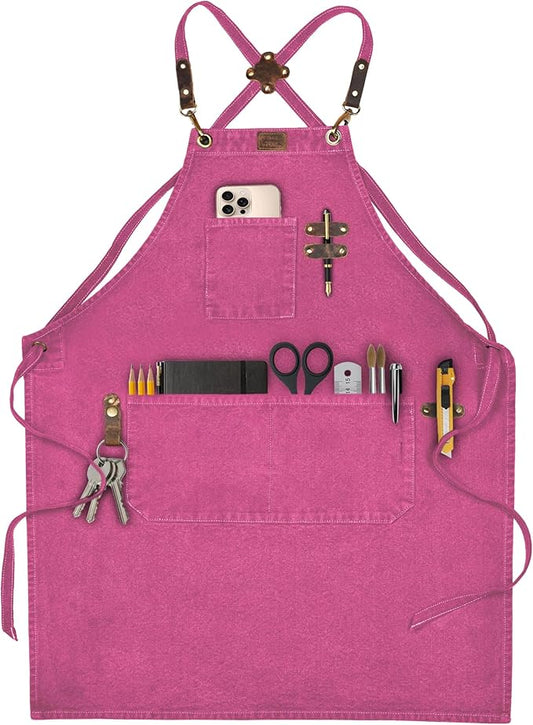 LEATHER VILLAGE Chef Aprons for Men Women with Large Pockets, Cotton Canvas Cross Back Adjustable Work Apron, Size M to XXL