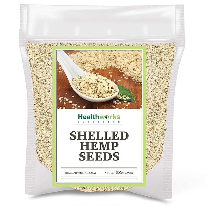 Healthworks Superfood Shelled/Hulled Hemp Seeds Canadian - 32 Oz / 2 Lbs - Premium & All-Natural - Contains Omega 3 & 6, Fiber and Protein - Packaging May Vary