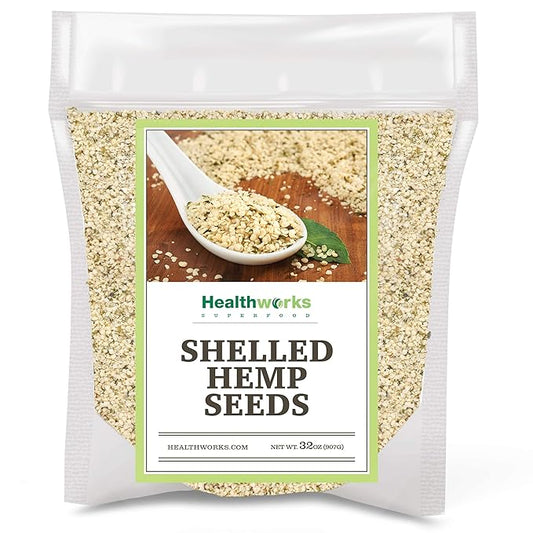 Healthworks Superfood Shelled/Hulled Hemp Seeds Canadian - 32 Oz / 2 Lbs - Premium & All-Natural - Contains Omega 3 & 6, Fiber and Protein - Packaging May Vary