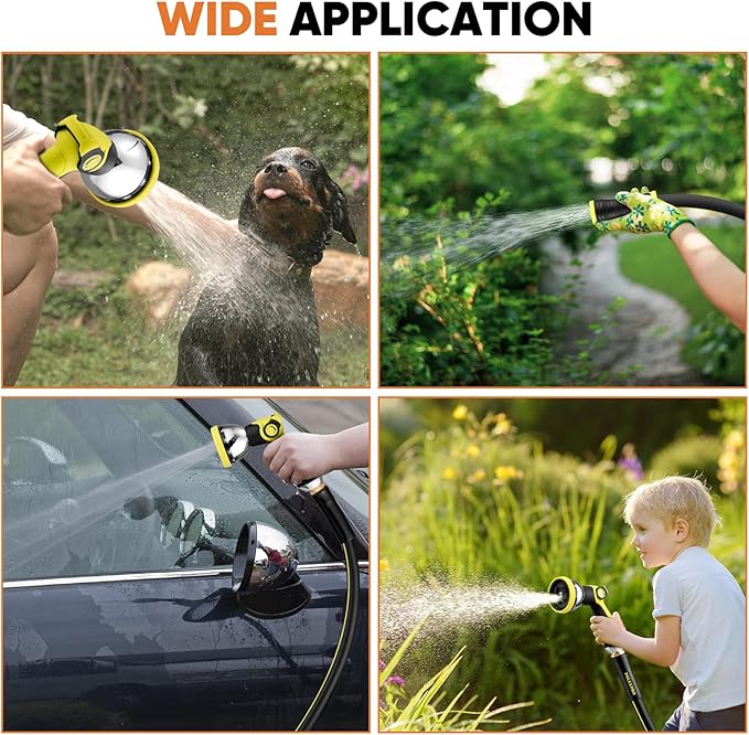 Garden Hose 50FT with 10 Pattern Spray Nozzle - PHLEX PRO Heavy-Duty Premium 5/8'' Rubber 3-Layer Water Hose - Innovation Flexible Hybrid Lightweight Water Hose, Full Brass Fittings (RyobiGreen)