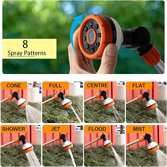 17.5" Gardening Watering Wand | 8 Spray Patterns & Thumb-Controlled Switch | 180° Rotating Long Nozzle| for Plants, Hanging Baskets and Shrubs, Pet Bathing, Wall Washing (orange)