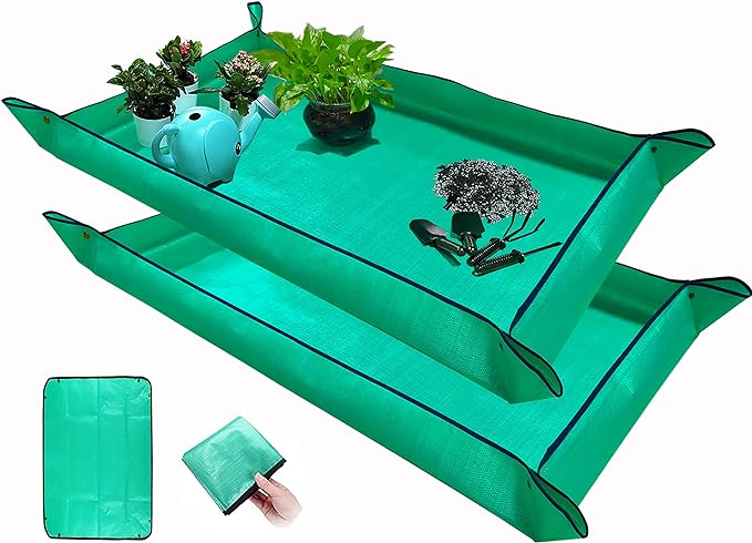 2 PCS Plant Repotting Mat for Indoor Plants, 43" X 29" Thickened Foldable Waterproof Plant Potting Tray and Mess Control, Portable Potting Mat Gardening Tray for House Plants Succulents, Extra Large