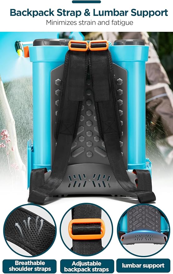 4 Gallon Battery Powered Backpack Sprayer with Mixer, 100 PSI Powerful Pressure Weeds Insecticide Pesticide Electric Sprayer, 31.50 in Metal Spray Pole, 5 Nozzles, Ergonomic Backpack, for Lawn Garden