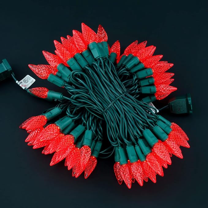 YULETIME Red C6 Strawberry LED Christmas Lights, 33 ft 100 Count 4" Spacing One-Piece High Waterproof UL Certified String Light (Red)