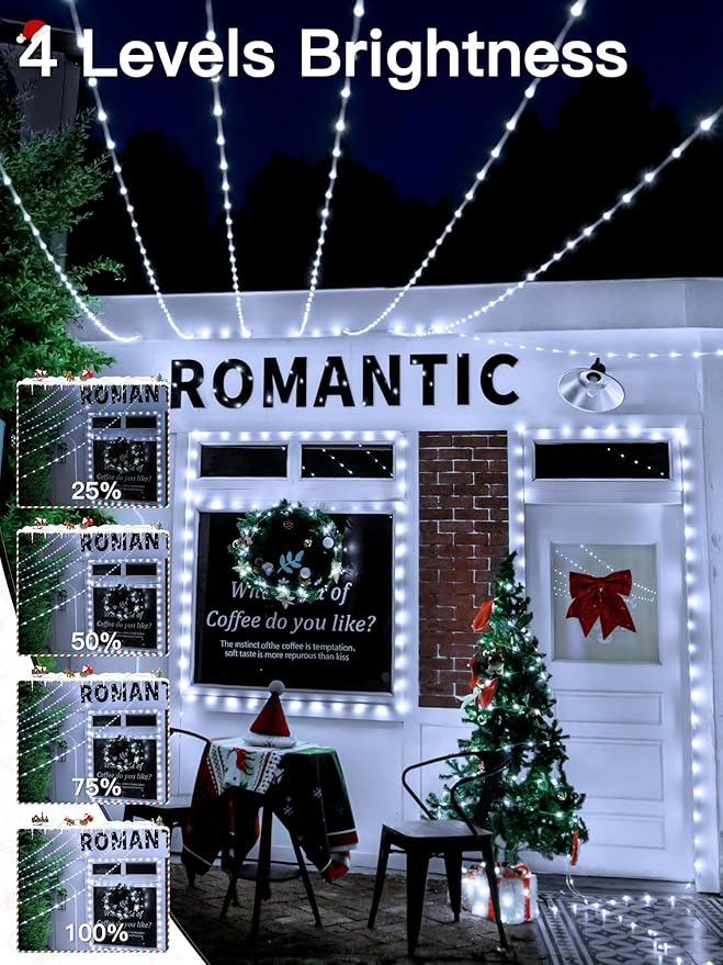 Christmas Lights Outdoor 262 FT 800 LED, Plug-in String Lights for Classroom, Clear Wire 8 Modes LED White String Light, IP67 Waterproof Christmas Tree Lights for Bedroom Indoor Wedding Holiday Decor