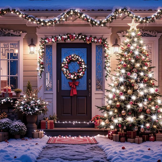 XURISEN 403FT 1000 LED Christmas Lights Outdoor Green Wire String Lights 8 Modes with Timer Memory Waterproof Fairy Light Plug in for Xmas Tree Wedding Yard Party Holiday Decorations(Cool White)