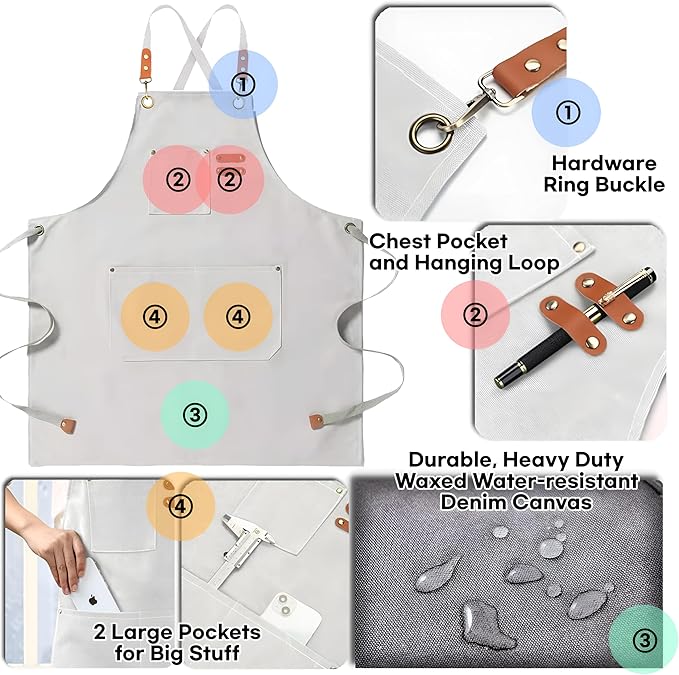 Heavy-Duty Canvas Tool Apron – Adjustable Cross-Back Work Apron with Pockets for Woodworking, Gardening & Crafts