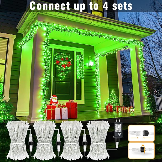 Christmas Lights Indoor, 132FT 400 LED Outdoor String Lights with 8 Modes Waterproof, Plug in Fairy Twinkle Lights Clear Wire for House Bedroom Patio Window Garden Wedding Decorations