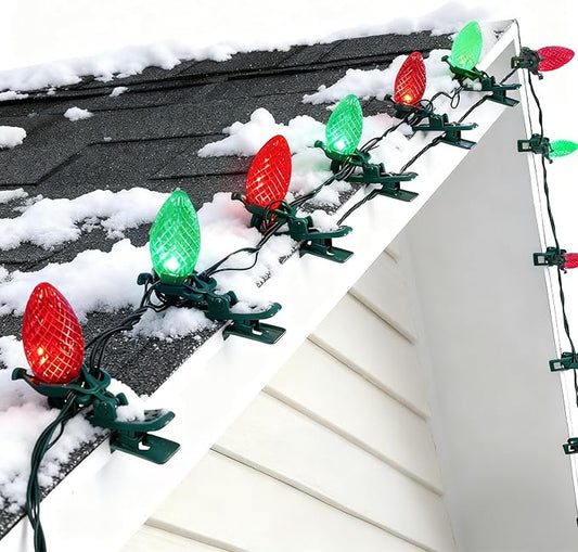 TW SHINE C9 Christmas Lights, 100 LED 66 FT Christmas String Lights Outdoor with 100 Spring Clips and Timer, Waterproof Connectable for Indoor Yard Xmas Tree House Decorations (Red & Green)