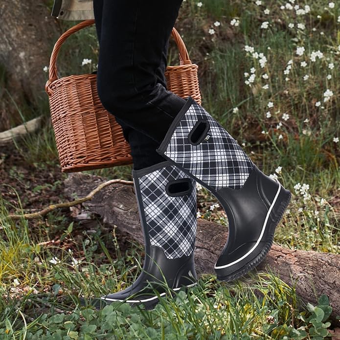 WTW Mid Calf Rain Boots for Women - Waterproof Insulated Neoprene Mud Boots Outdoor Hunting Garden Boots