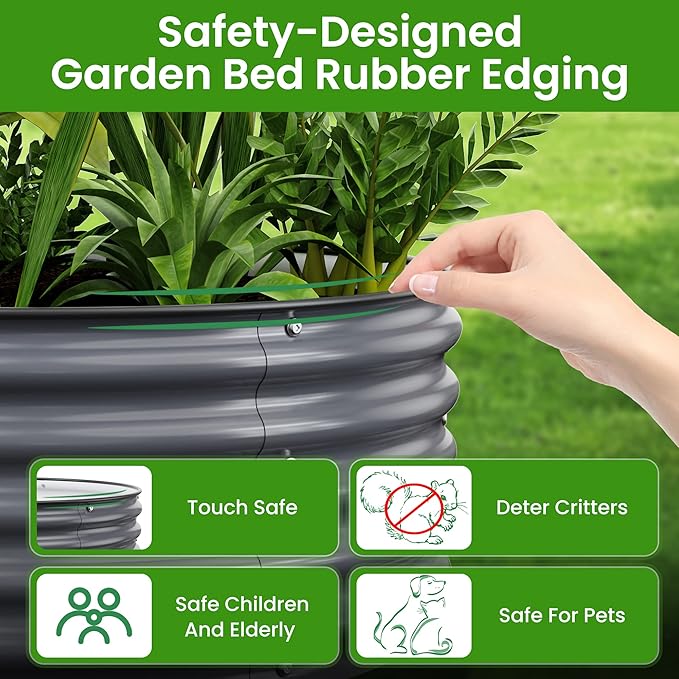 Round Raised Garden Beds, 42''x42''x17''Outdoor Galvanized Garden Planter Box for Vegetable Fruits Flower Herb (Deep Grey)