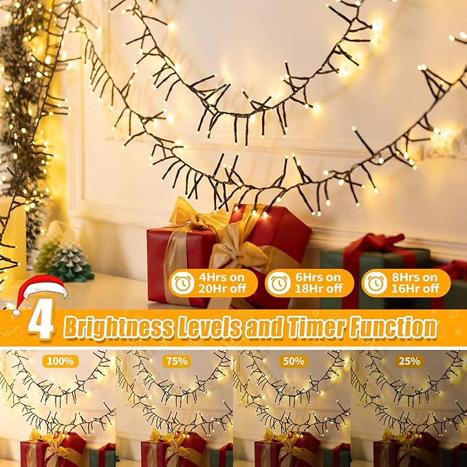 56FT 1000 LED Amount of Christmas Tree Lights Decorations with Remote, Waterproof Plug in Cluster Lights Christmas for Outdoor Outside Indoor,12 Modes Timer Twinkling Exterior String Light,Warm White