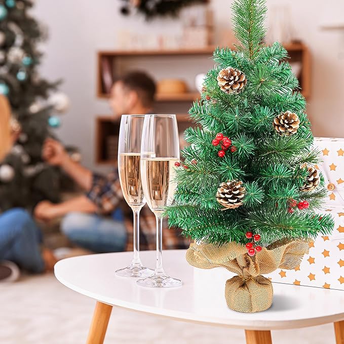 Uten Mini Pine Cone and Nut 2FT Artificial Tree with Semi-Circular Base - Small Christmas Tree for Home, Office, Party