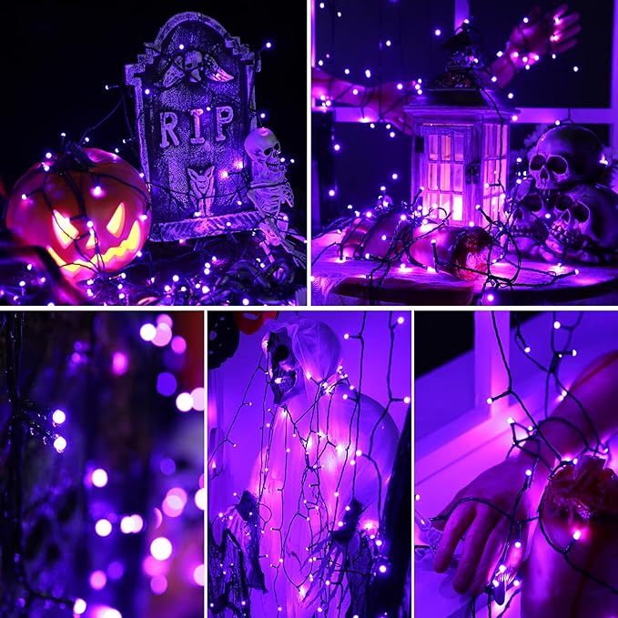 Toodour Halloween Purple Lights, 131ft 350 LED Plug in String Lights with 8 Modes and Timer, Connectable, Waterproof Halloween Outdoor Lights for Home, Party, Garden,Holiday Decorations