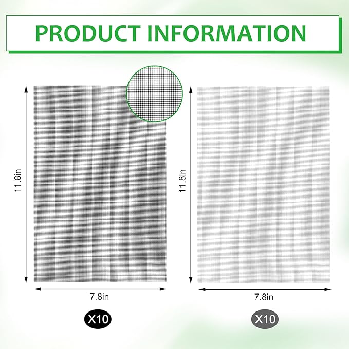 20 PCS Terrarium Mesh for Drainage, 11.8 X 7.8 Inches Eye Mesh, Plant Pot Drainage Mat, Prevent Soil Loss, Suitable for Potted Plants, Gardening Gifts for Friends (Black + Gray)