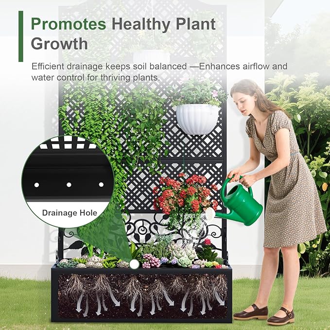 Metal Raised Garden Bed with Trellis, 79"x40"x11.8" Planter Box Outdoor with Privacy Screen Fence for Patio, Freestanding Garden Planter with Drainage Holes for Climbing Plants Flower Vegetable