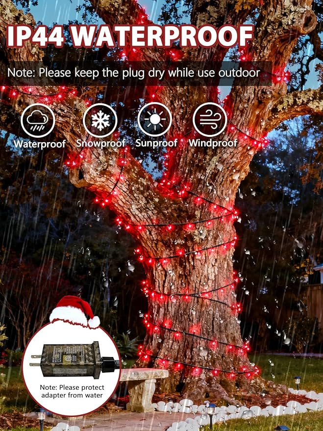 Voice Controlled Christmas Lights with Remote, 99 FT 300 LED String Lights Indoor Outdoor with 12 Modes 3 Timers, Dimmable Twinkle Light Plug in Waterproof for Xmas Tree Yard Party Decorations, Red