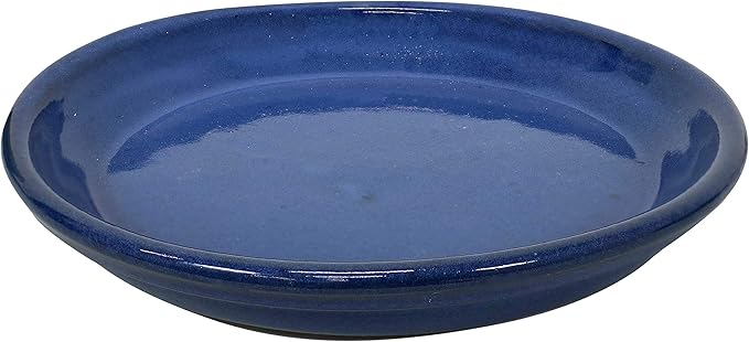 Sunnydaze 9-Inch Ceramic Plant Saucers - Plant Drip Trays for Outdoor Planter Flower Pot Drainage - Set of 2 - Imperial Blue