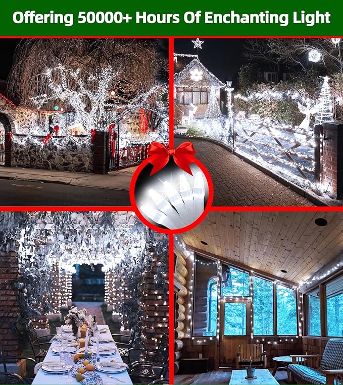 750 LED Chrstmas Lights, 240ft Outdoor Christmas String Lights with 12 Modes, Cool White LED String Lights with Timer Dimmable Waterproof for Tree Fence Garden Xmas Wedding Party Decor Cool White