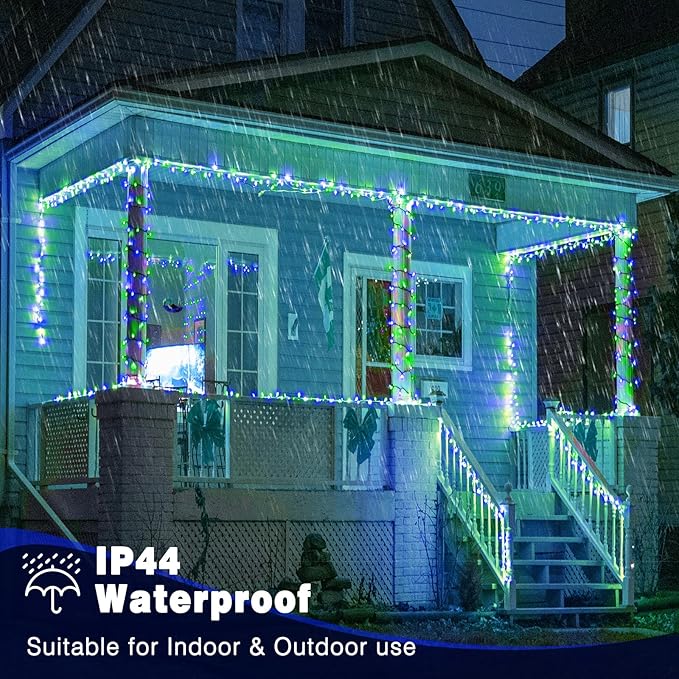 100FT 300 LED Christmas Lights Outdoor, Plug in Christmas String Lights Indoor, Waterproof & 8 Modes & Timer Function, Connectable Fairy Twinkle Light for Bedroom Yard Garden Decorations, Blue Green